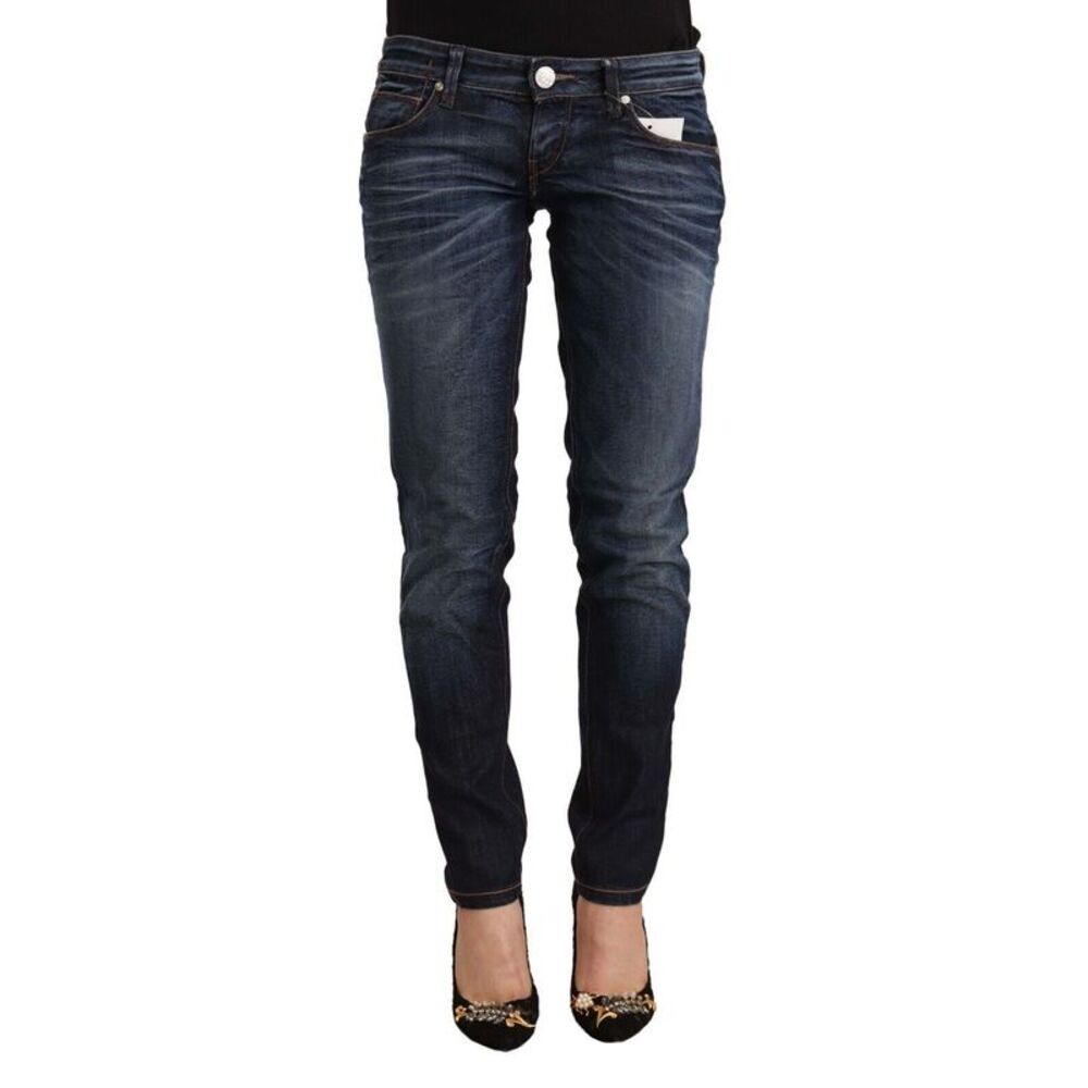 Acht Blue Washed Cotton Low Waist Skinny Denim Women's Jeans